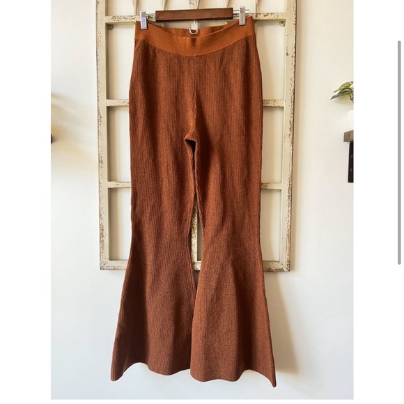 Anthropologie Pilcro Knit Sweater Flare Bell Bottom Pants Ochre Rust - Picture 5 of 10